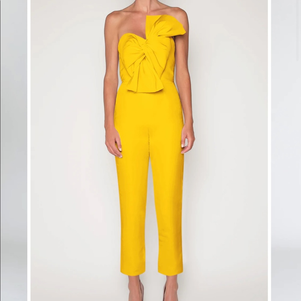 Alexia Maria Silk Faille Twisted Bow Jumpsuit